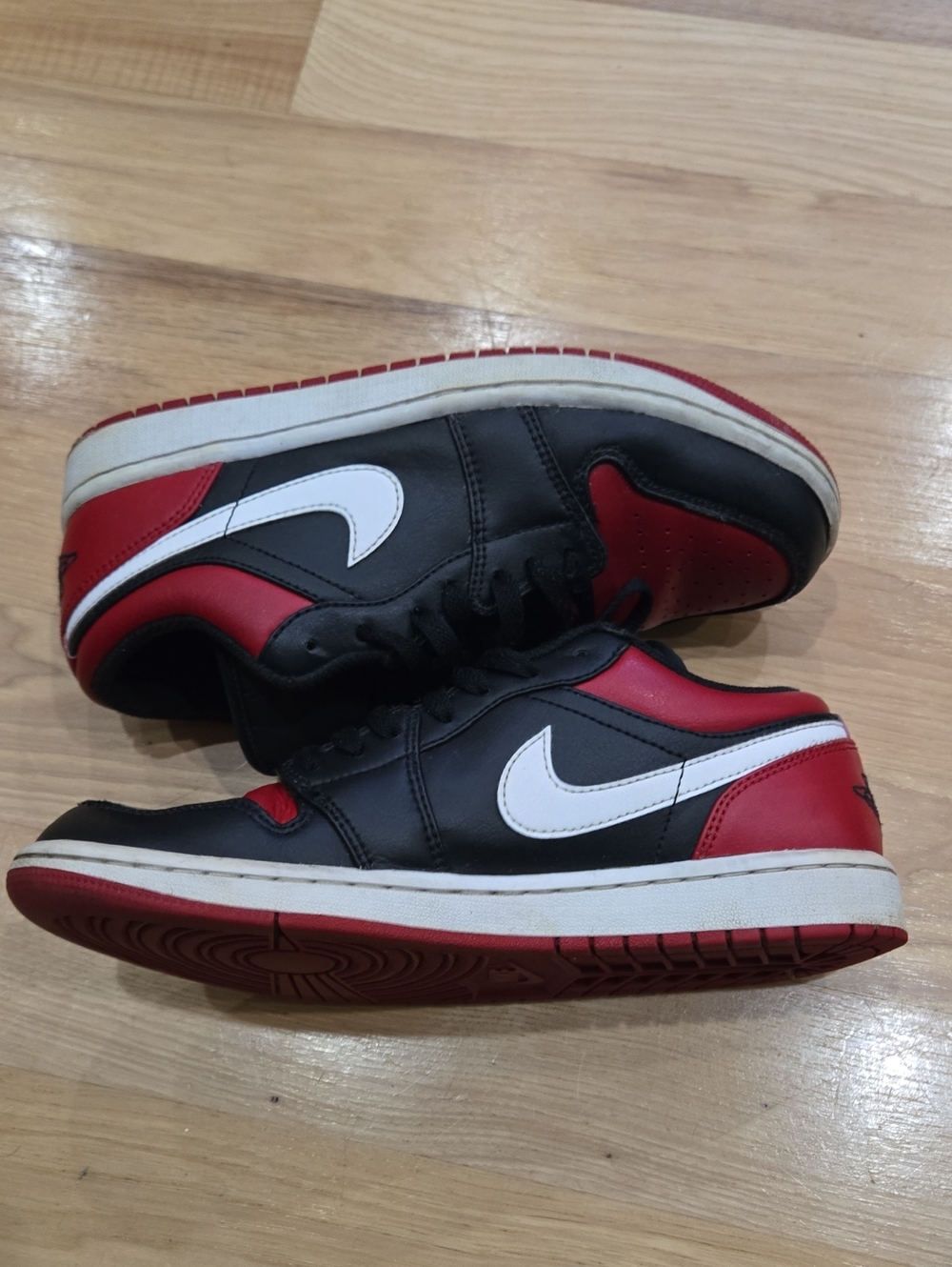 Nike Jordan 1 Low Black Red White Sneakers with White Swoosh